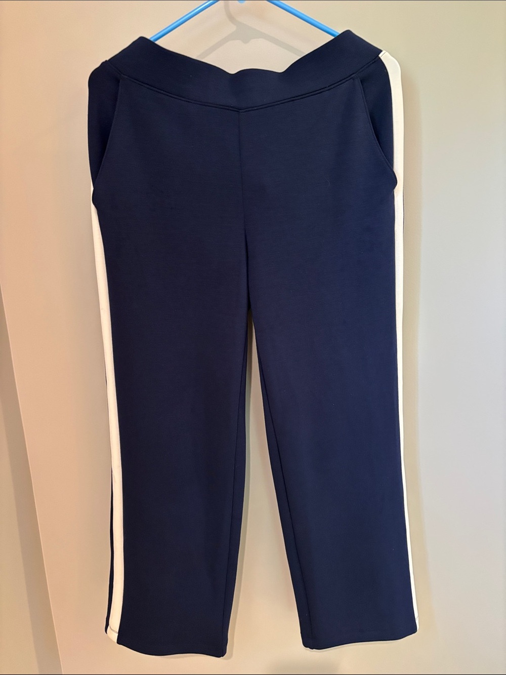 Chico's Navy Zenergy pants with White Side Stripes; size 1P (US MP)